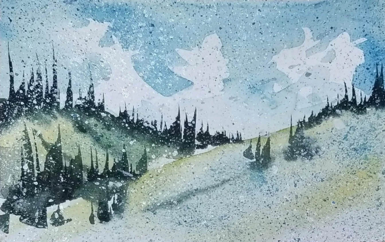 Alpine Winter, watercolor, 5x7", 2025 by Paula J. Wilson-Caziér