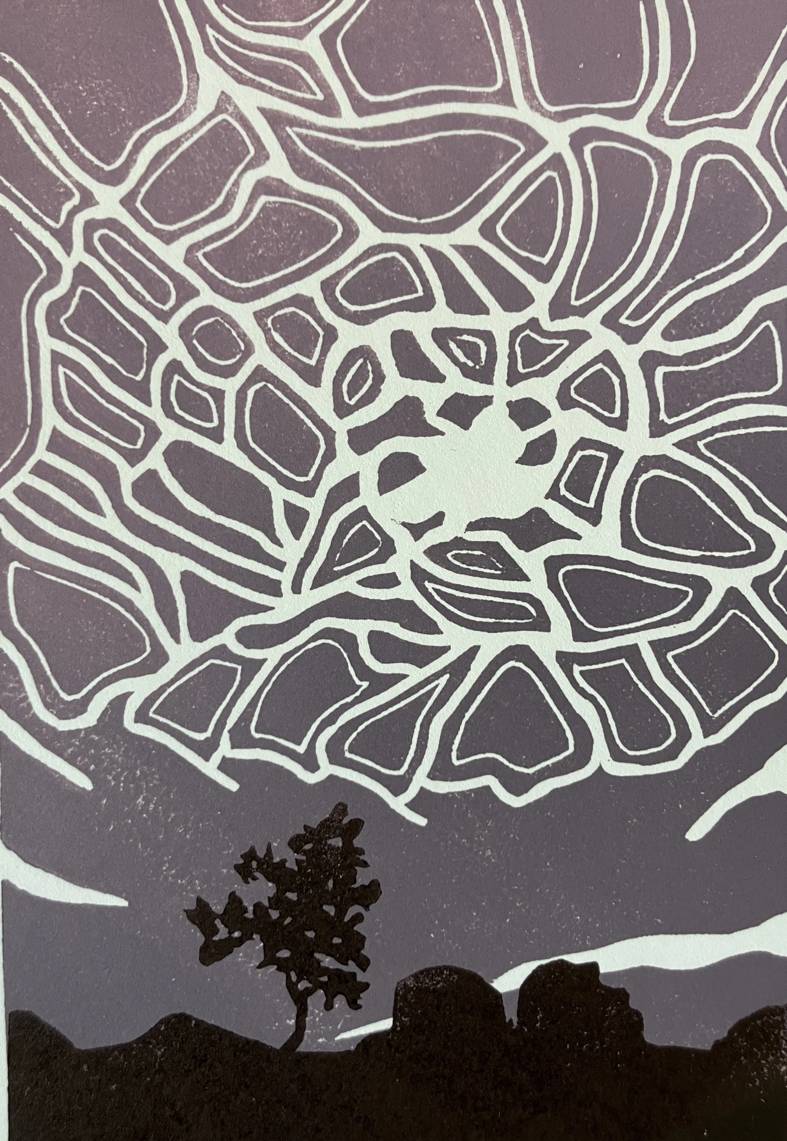 Tortoise, linocut, 4" x 6", 2025, by Sarah Konrad