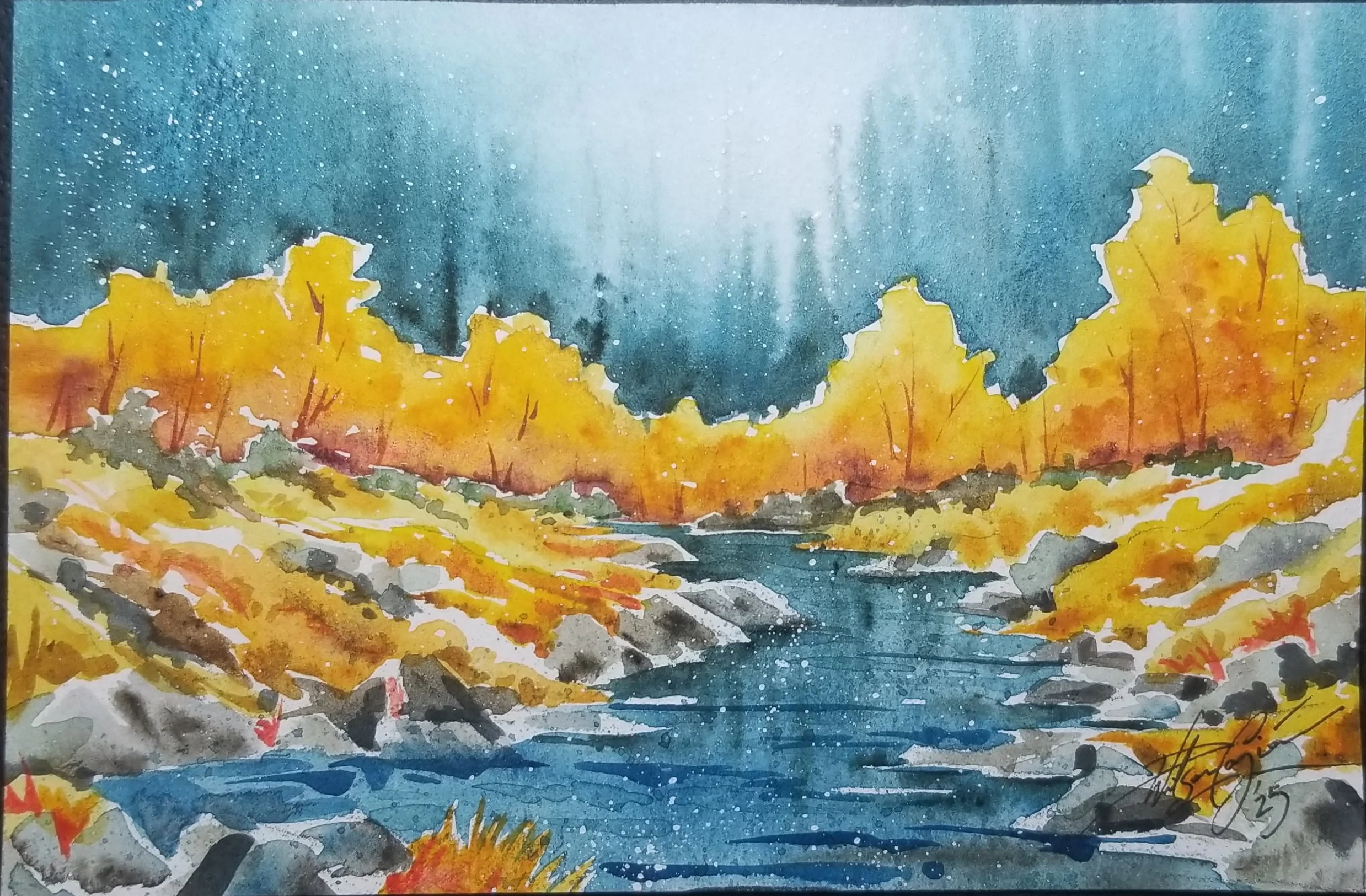 Autumn Creek, watercolor, 10x12", 2025 by Paula J. Wilson-Caziér