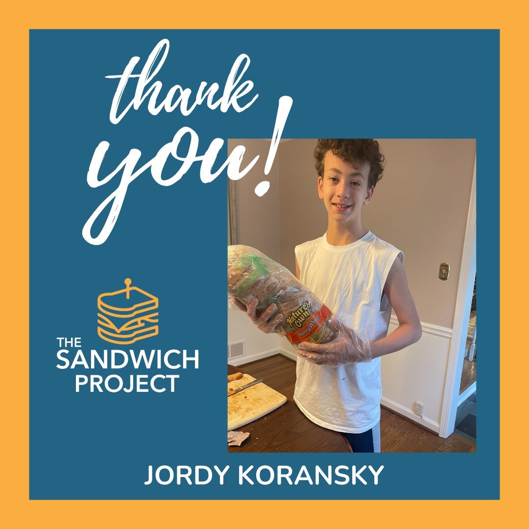 Jordy Koransky is one of our star sandwich makers. He first learned about The Sandwich Project from his school, Atlanta Jewish Academy. From there, he decided to have TSP as his bar mitzvah project with Temple Sinai. His goal was 1,800 PBJ sandwiches