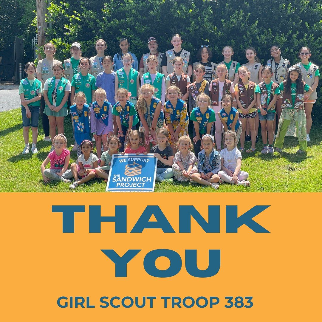 Thank you, East Cobb Girl Scout Troop 383, for making 300 sandwiches and donating a ton of fresh fruit, protein bars, and raisins! Your generosity will help many.