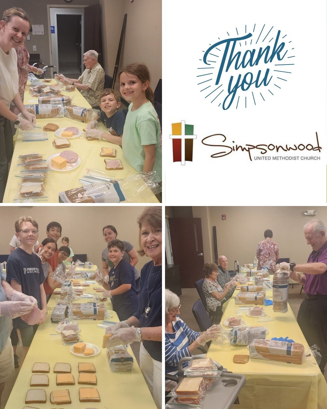 Thank you  @simpsonwoodumc for making sandwiches💛. This amazing group had ages 8-92 participating! #TSP #givingback