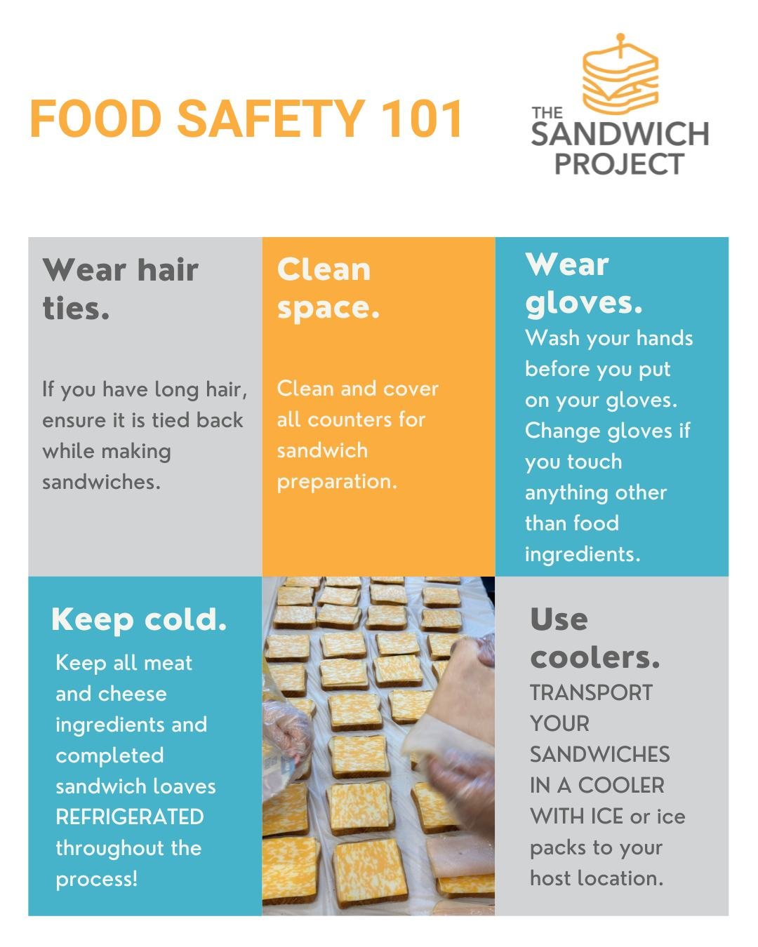 Just a friendly reminder to follow food safety guidelines while making sandwiches for us today! Thanks for helping us keep everything fresh and safe. Happy sandwich making!