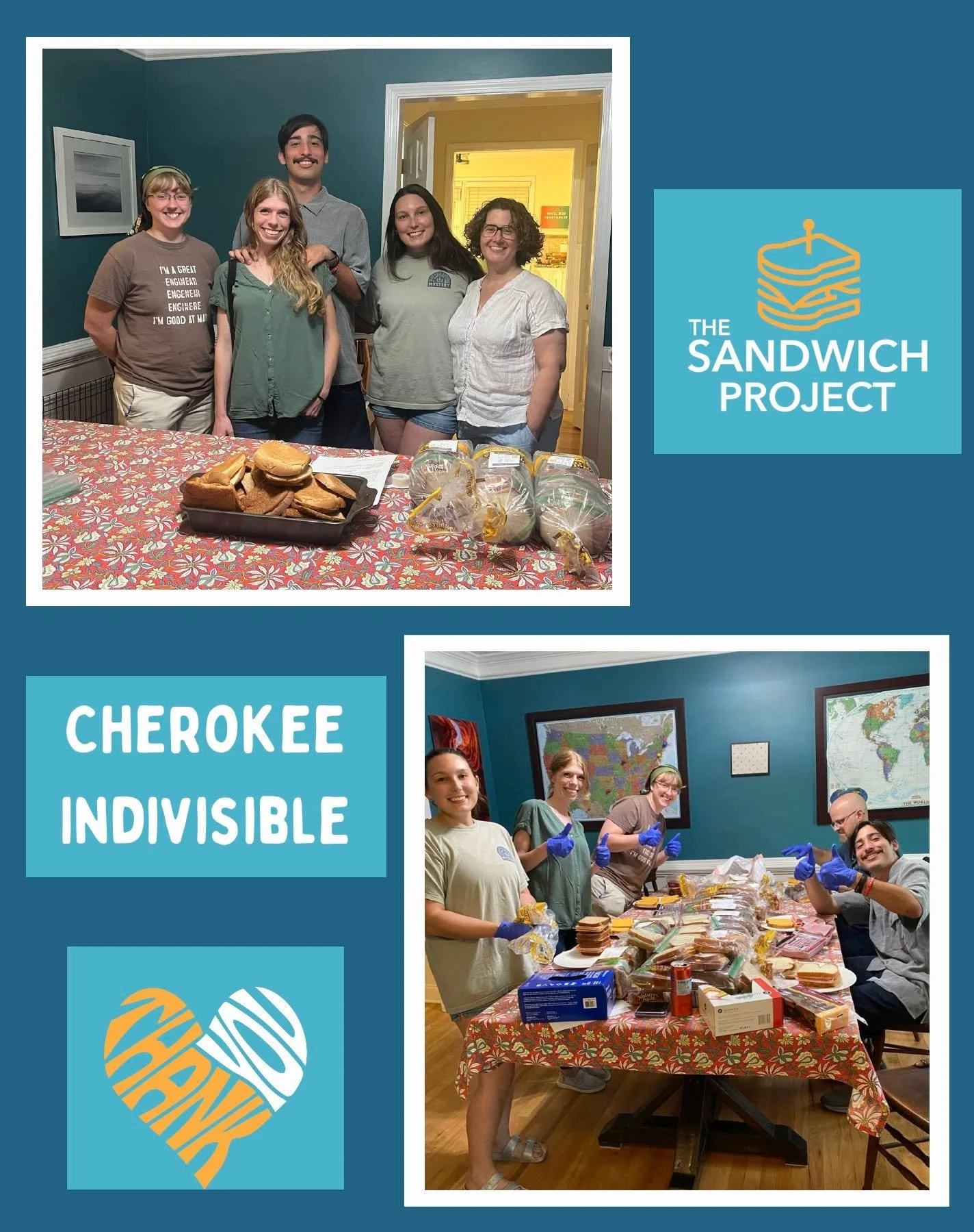 Thank you to Cherokee Indivisible for making sandwiches with The Sandwich Project!