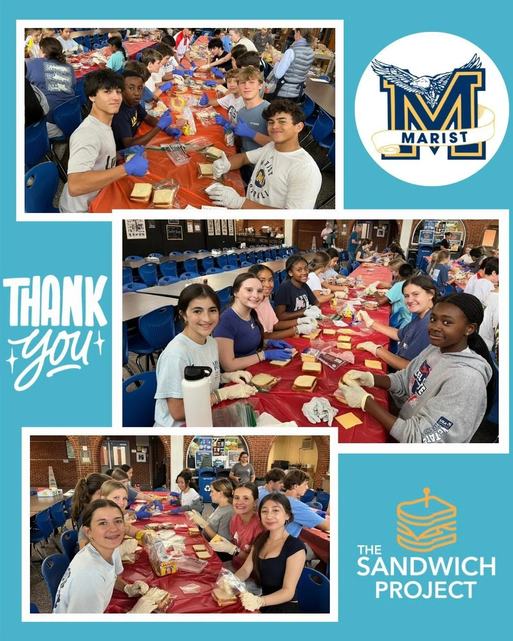 🎉🥪 Thank you to the @maristschool 9th graders for making sandwiches with The Sandwich Project!
Your energy and teamwork are helping us fight food insecurity and spread kindness across the community. 💛 We&rsquo;re so grateful for your support!
#The