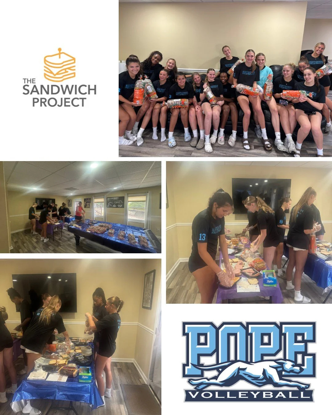 🏐🥪 A huge shoutout to @pope_volleyball  for making nearly 300 sandwiches for The Sandwich Project!
Your teamwork and energy on (and off!) the court are making a big impact in the fight against food insecurity. 💛 Thank you for serving the community