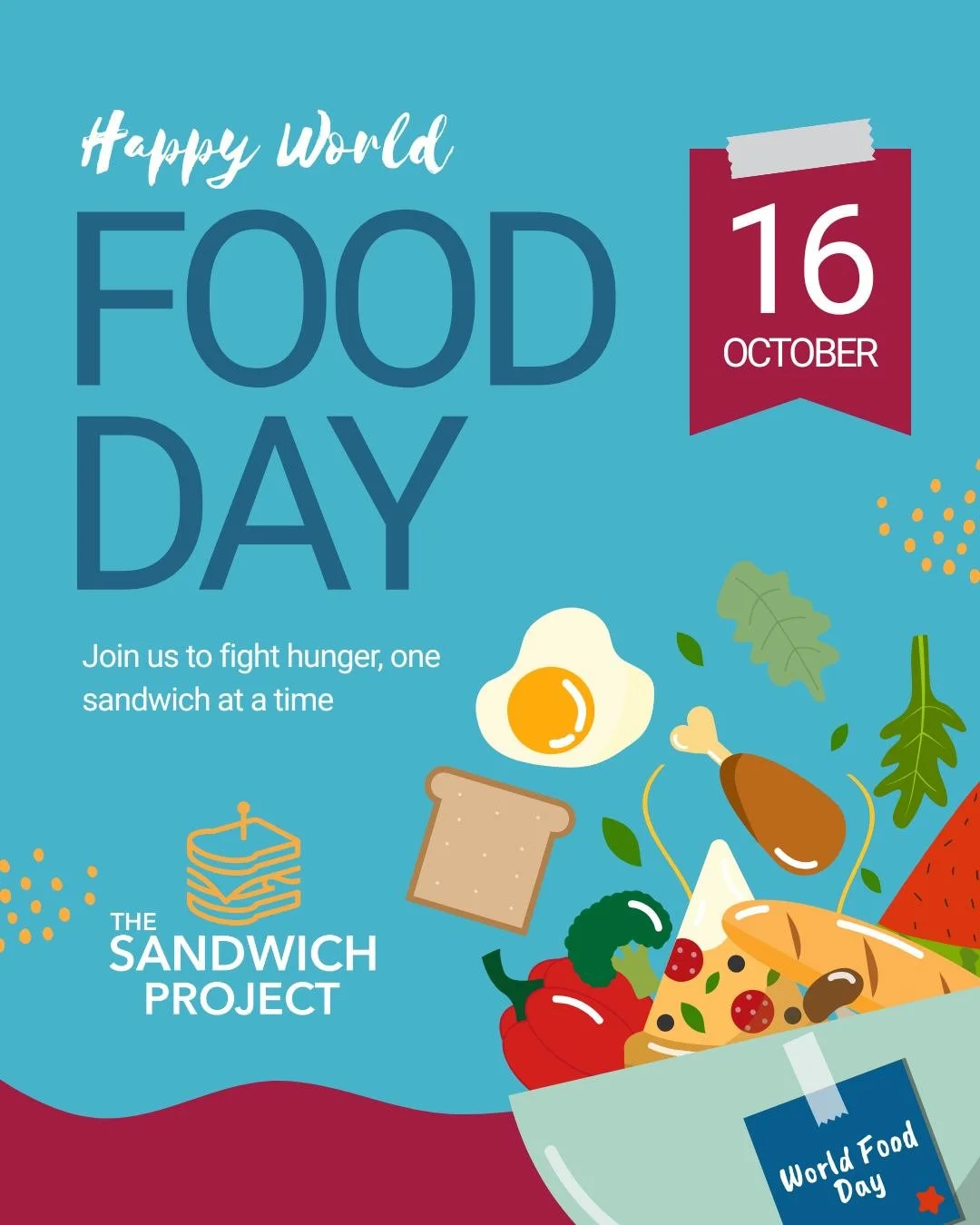 🌍🥪 Today is World Food Day!
Each year on October 16, people around the world come together to raise awareness about hunger and take action to build a future where everyone has access to nutritious food.

At The Sandwich Project, we&rsquo;re proud t