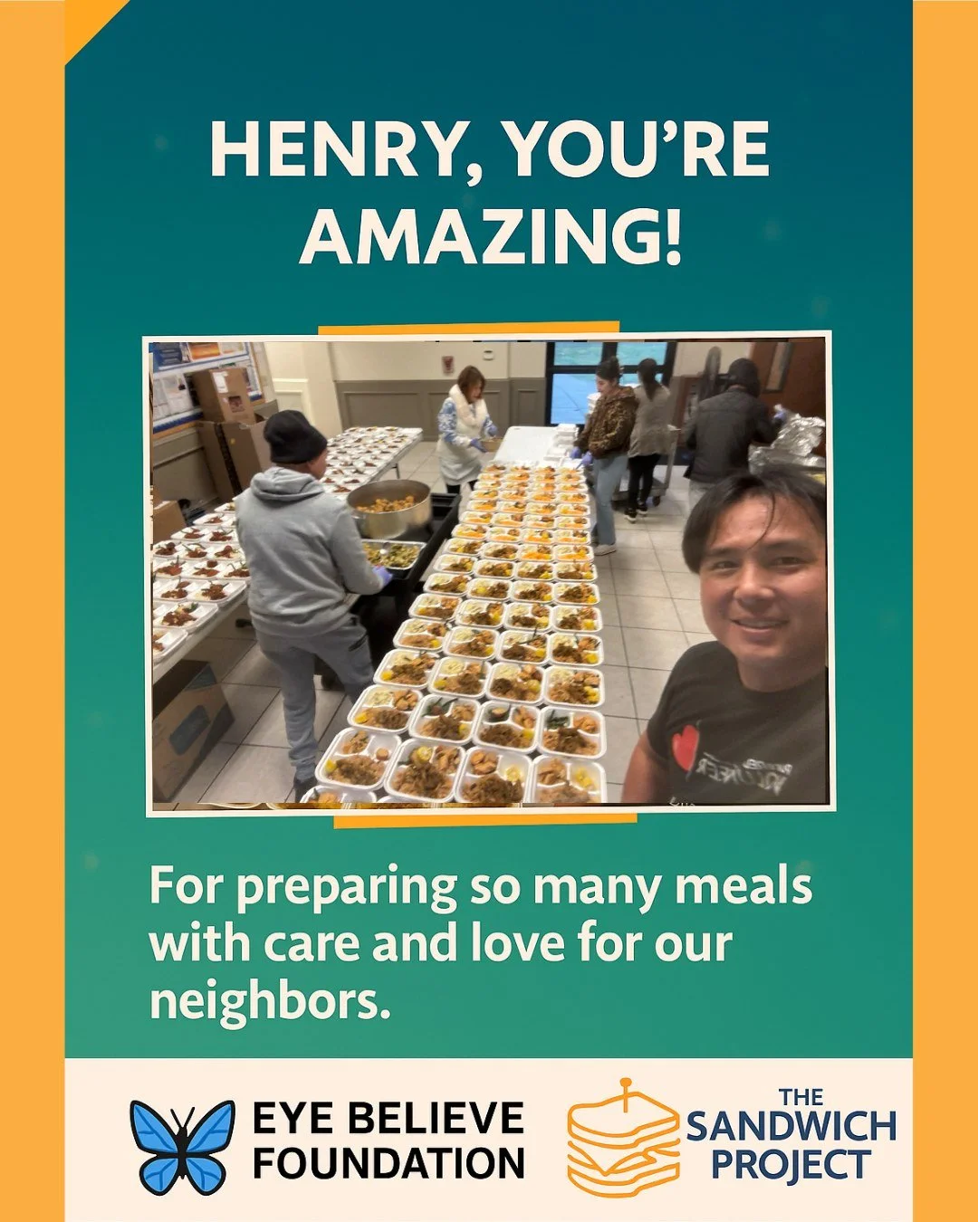 💛 Huge thanks to Henry and the Eye Believe Foundation for preparing hundreds of meals with so much love and care. Your kindness is nourishing our community in every sense.