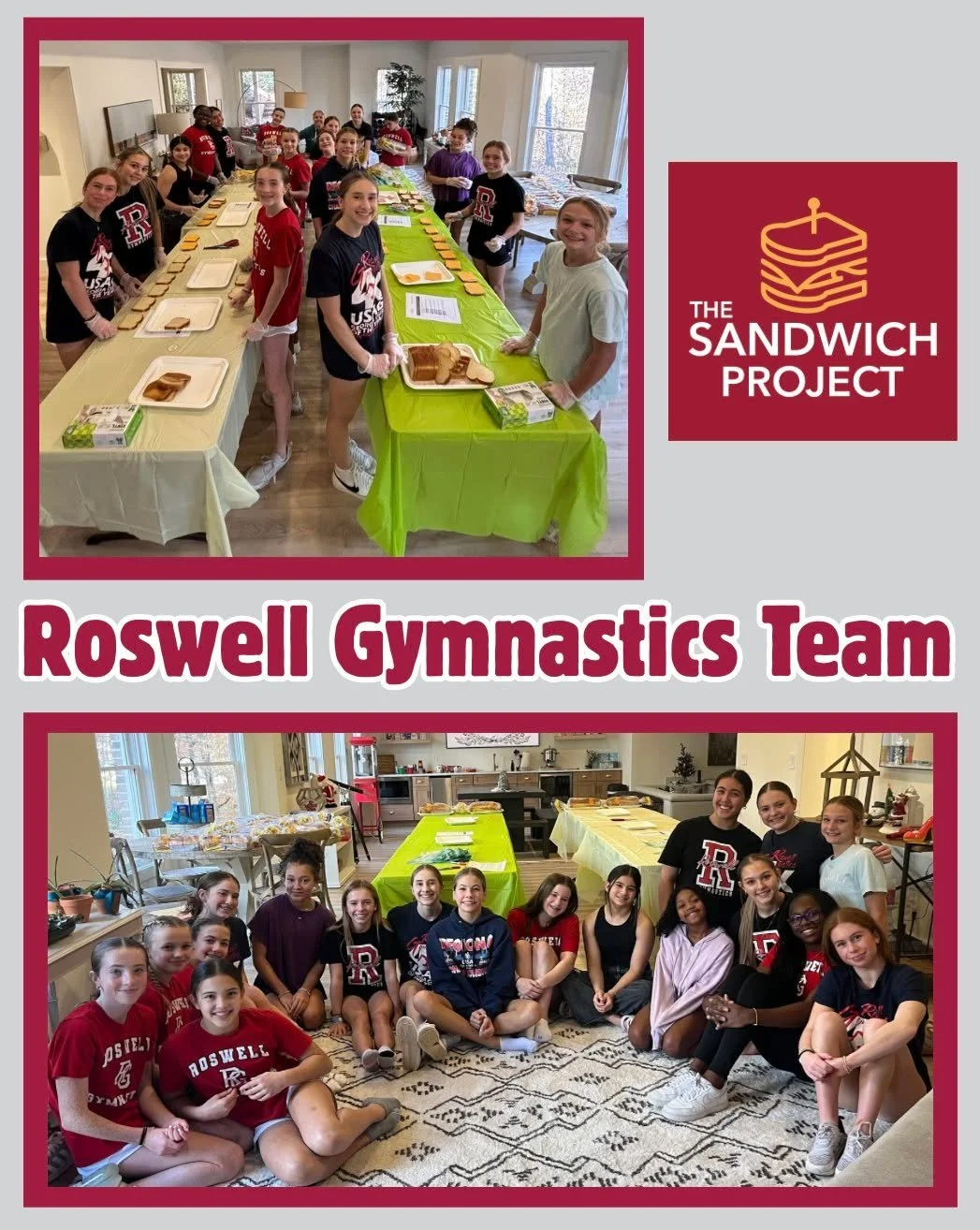 🤸🥪 A big thank you to Roswell Gymnastics level 9/10 for making sandwiches with The Sandwich Project! Your energy, teamwork, and kindness help us provide fresh meals to neighbors facing food insecurity. We&rsquo;re so grateful for your support! 💛
#