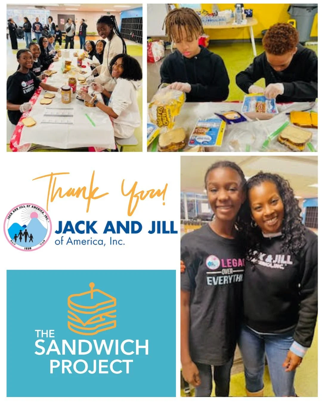 💛🥪 Thank you to Jack and Jill for making sandwiches for neighbors in need!
Pictured here are Dawn Thornton, Jr. Teen Community Service Advisor, and Zo&euml; Chinyere, Jr. Teen Community Service Chair. Zo&euml; thoughtfully selected The Sandwich Pro