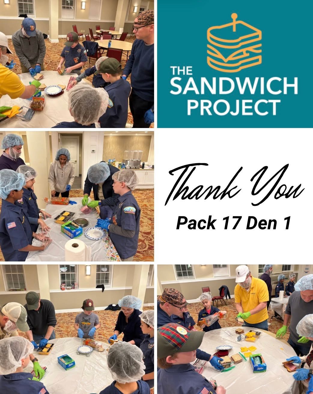 Thank you to Pack 17 Den 1 for showing up with teamwork and big hearts. We loved seeing these scouts in action, learning and serving their community one sandwich at a time. 💛🥪