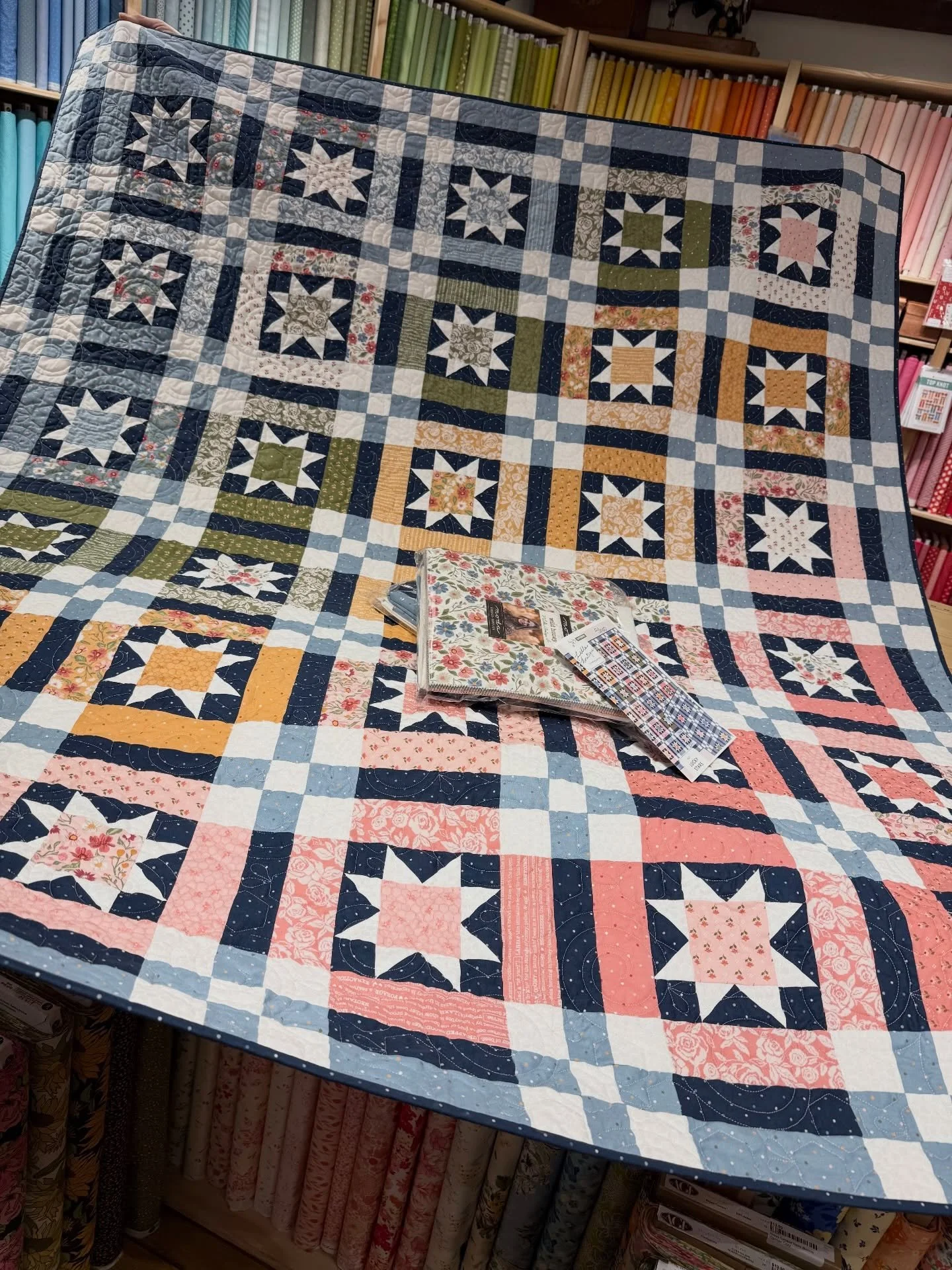 Not over this one yet. There&rsquo;s several different layout options but I&rsquo;m partial to this one that Christine did with a  colorwash look. 

Our kit includes a Moda Layer Cake of Wild Honey by Lella Boutique. 

Something beautiful for your Su