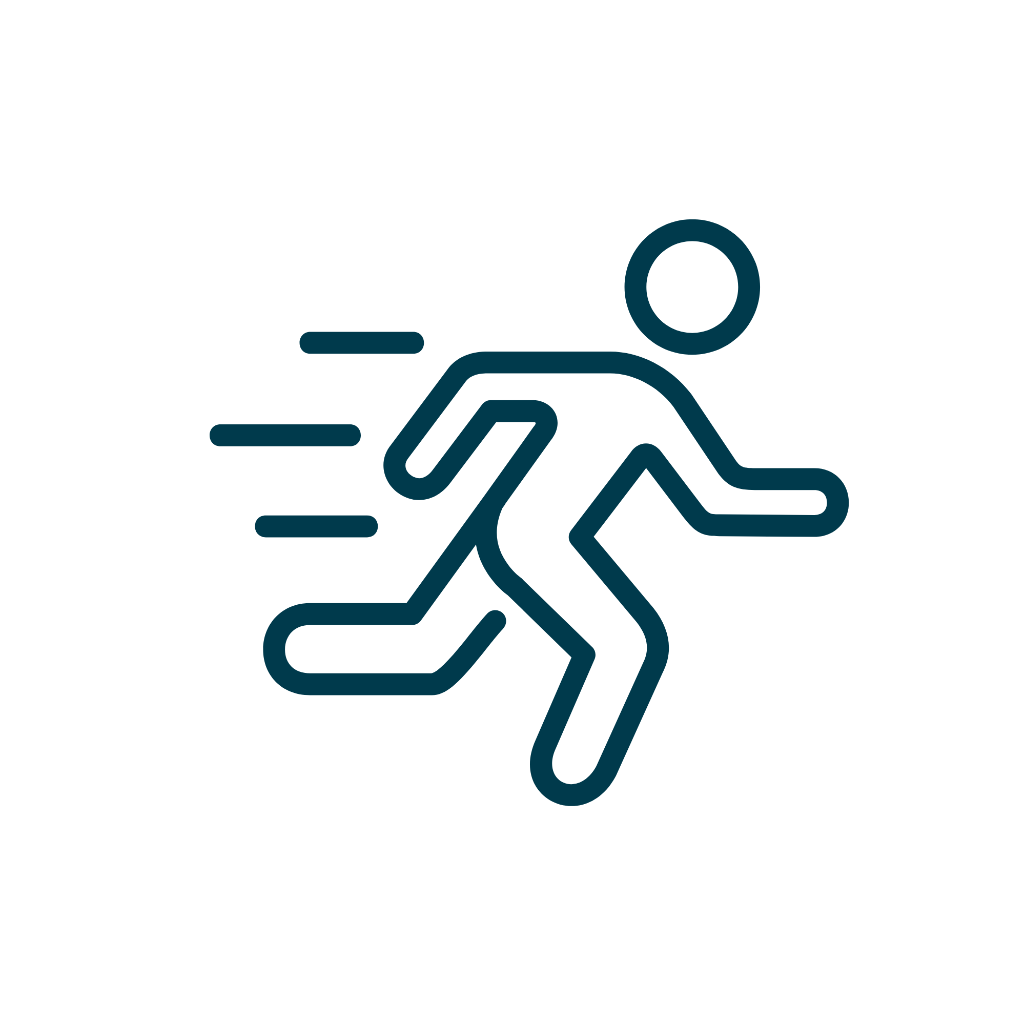 Minimalist icon of a person running with speed lines to the left.
