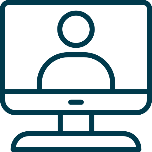 Online meeting icon with a person on a computer screen