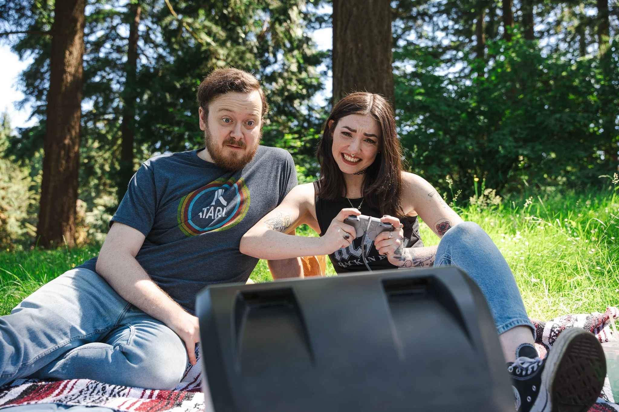 couple shoot in Portland gamer themed