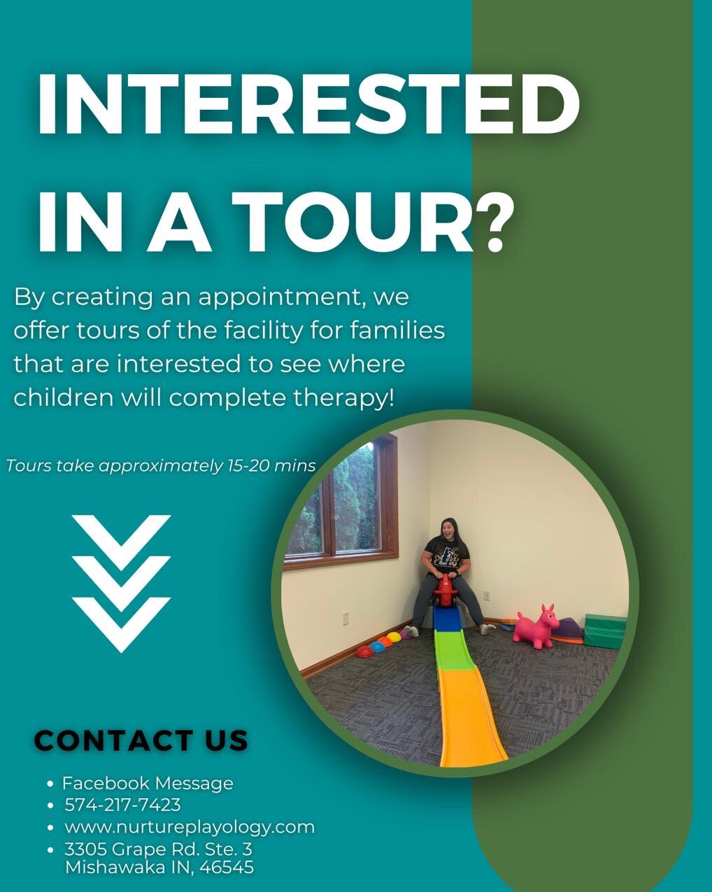 Did you know that we provide tours for families to view the facility with their child? If you or someone you know is interested in visiting our facility, have them reach out to us using the options at the bottom of this photo :)