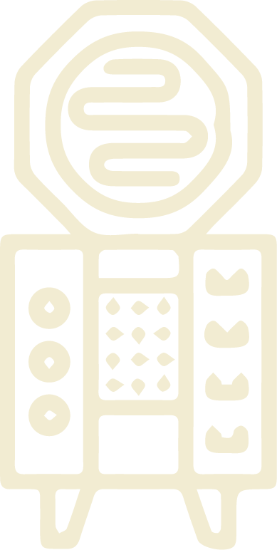 Stylized drawing of a kiln.