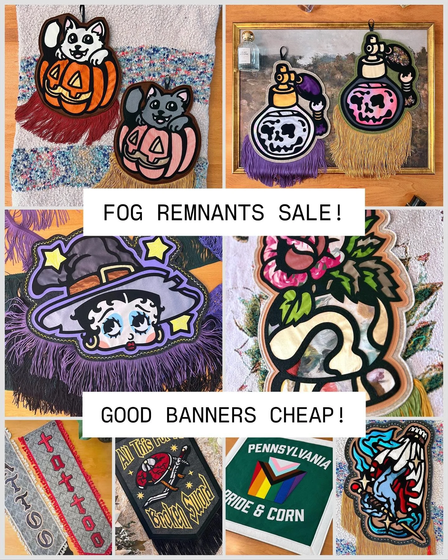 FOG CONVENTION REMNANTS SALE. 

Banners from Literary Ink and Hocus Poke-Us have landed online. Right here, right now. Prices below, DM to claim. 

Shipping $5 flat 

- ❌Jackolontern kit (dark), SOLD
- ❌Jackolontern kit (white), SOLD
- 💎Perfume bott