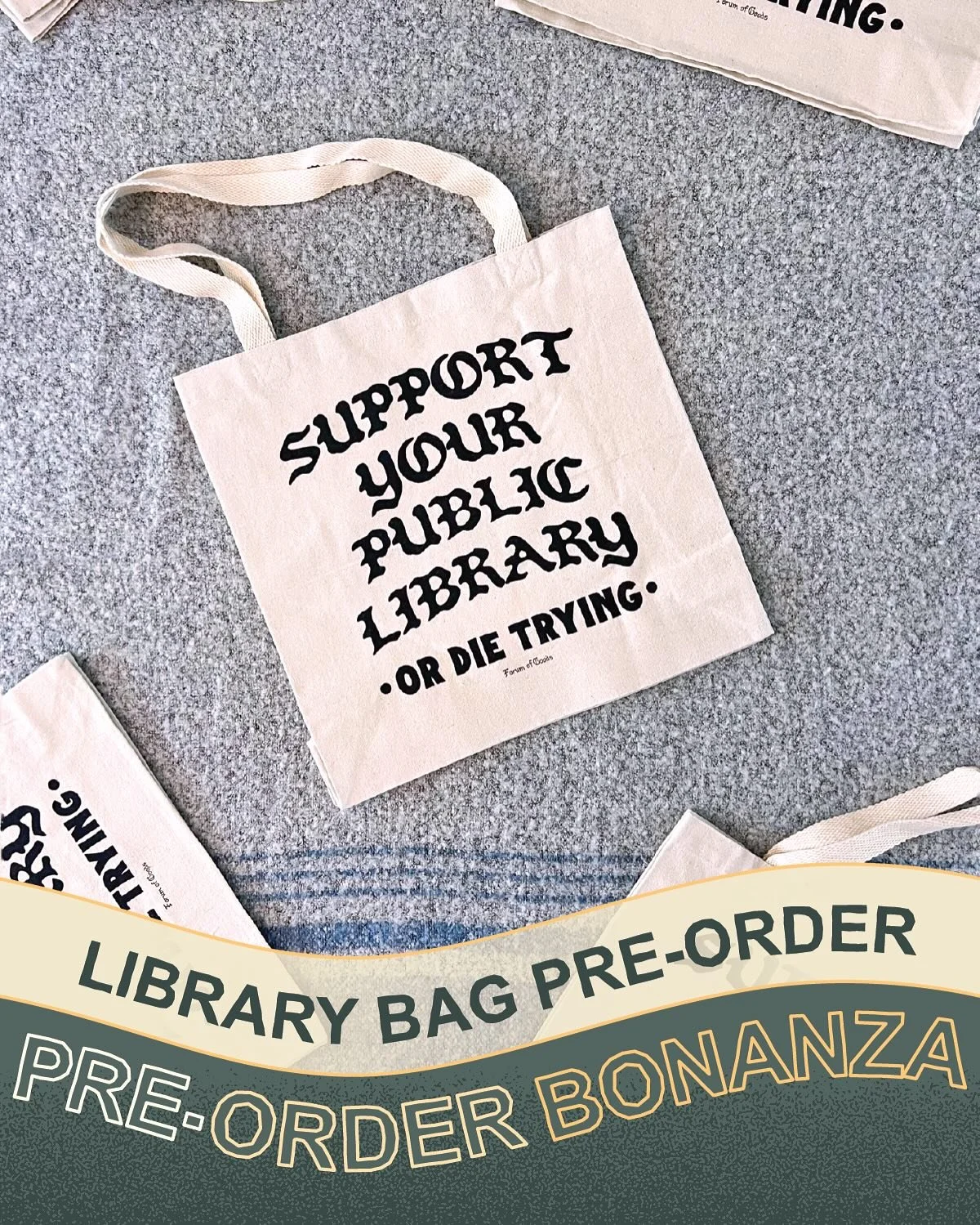 SUPPORT YOUR PUBLIC LIBRARY TOTE preorder and fundraiser - 🚨 details below 🚨 $25 each. 

&lt;slaps side of bag&gt; It holds a lot of stuff!

This is a preorder for✨the✨Support Your Public Library tote bag! But we also got preorders for the Library 