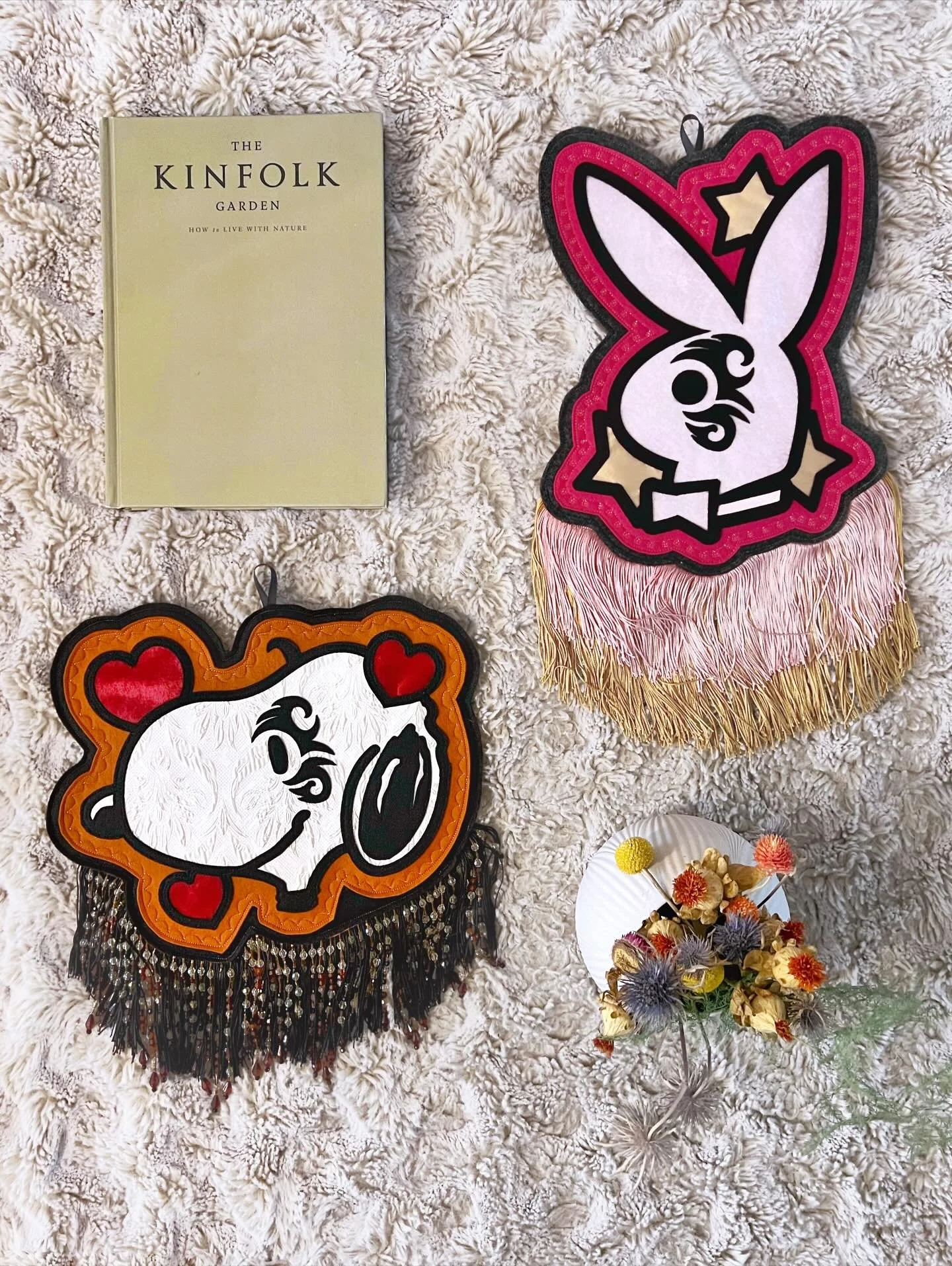 THE IRONS. Available! Snoopy, $125. Bunny, $100. 

I had some time! Whipped these two up for ya. The Playboy bunny is an old, old design that I wanted to remake for a while now. And little Snoop is ✨brand new✨

Both are made with some fun accent fabr