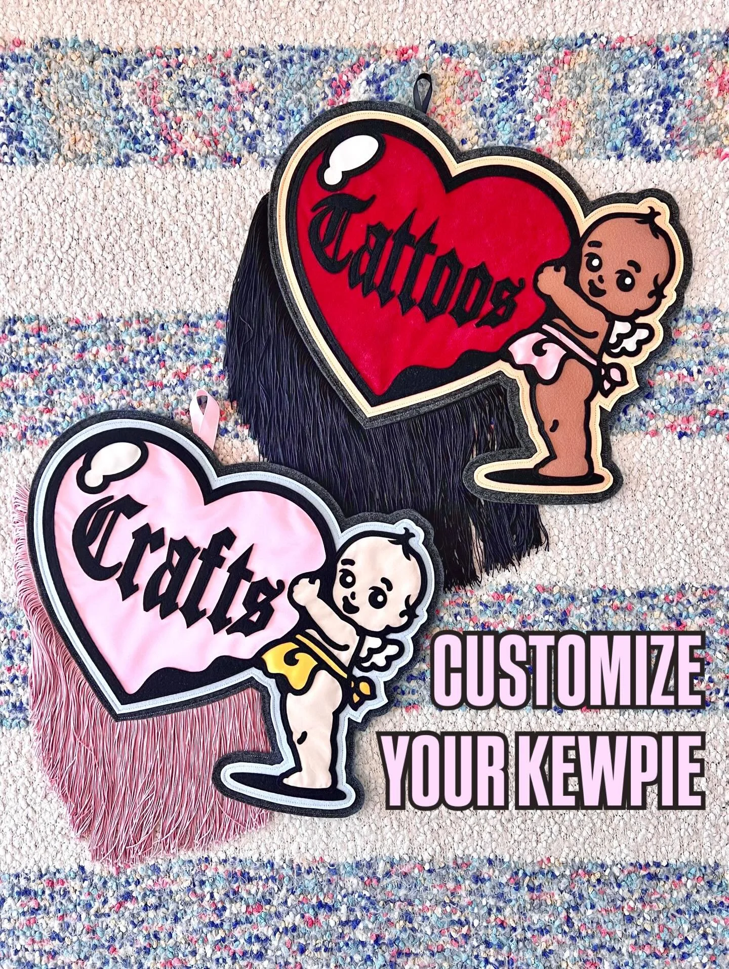 THE HEAVY STUFF. Customizable! $175 each!

These are available to be made custom! Any color, any word, any fringe! HIT👏ME👏UP👏 They&rsquo;re about 15x20 inches and infinitely customizable. 

I made these for @mercydtattoos and @nowhere.thrifted! Bu