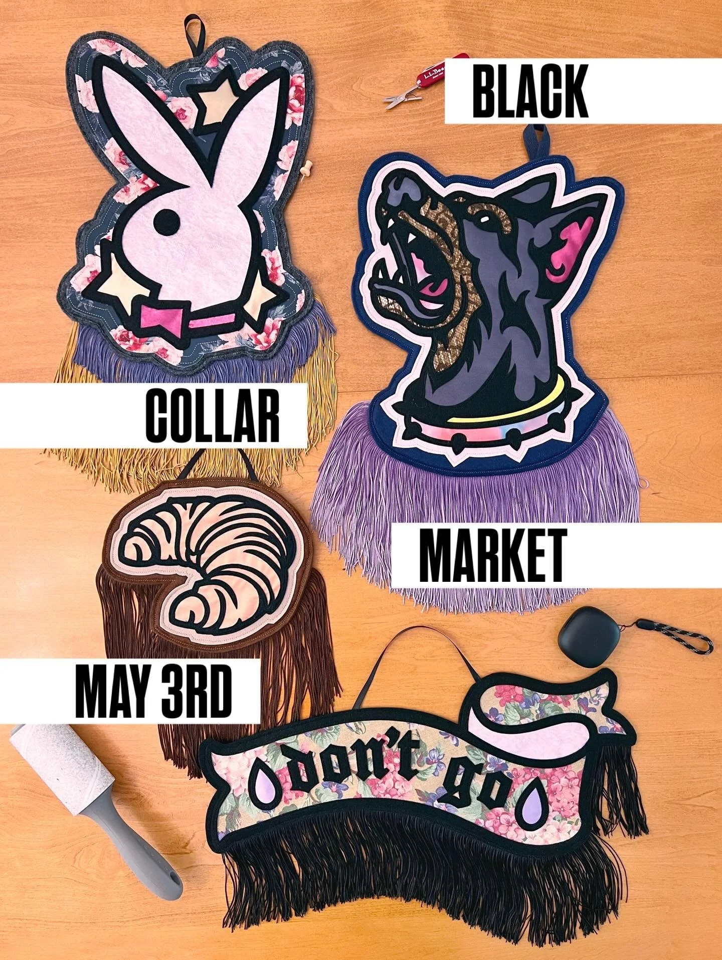 BLACKCOLLAR MARKET MAY 3RD. @blackcollar_screenprinting 

Some classic designs. With the RARE double-sided door hanger AND the Tyson-less Playboy bunny. Twisty vid at the end. 

Knick-knacks for scale. See you tomorrow. 

Forum of Goods, he makes ban