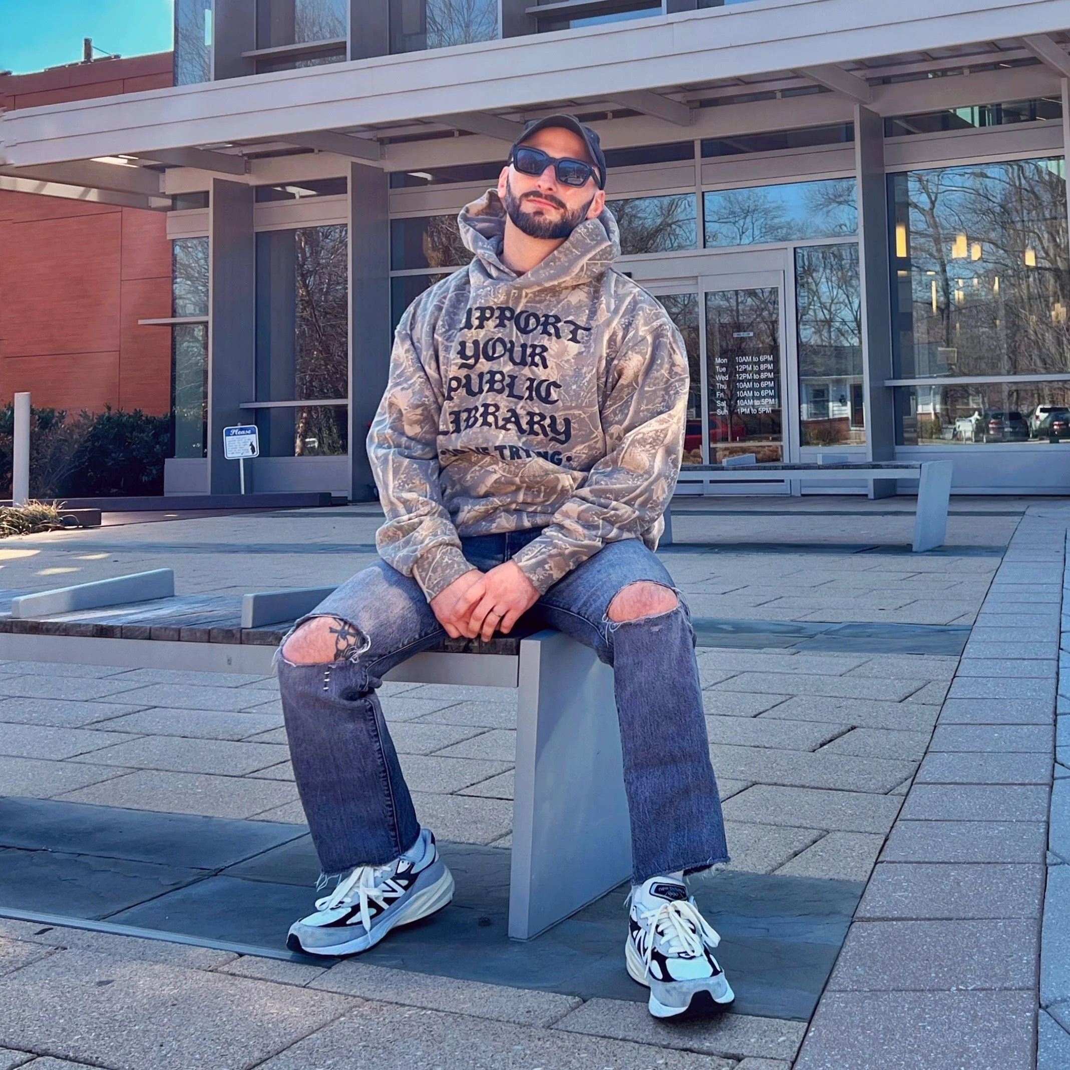 Support Your Public Library Camo Hoodie - Heavyweightscreenprinted,
