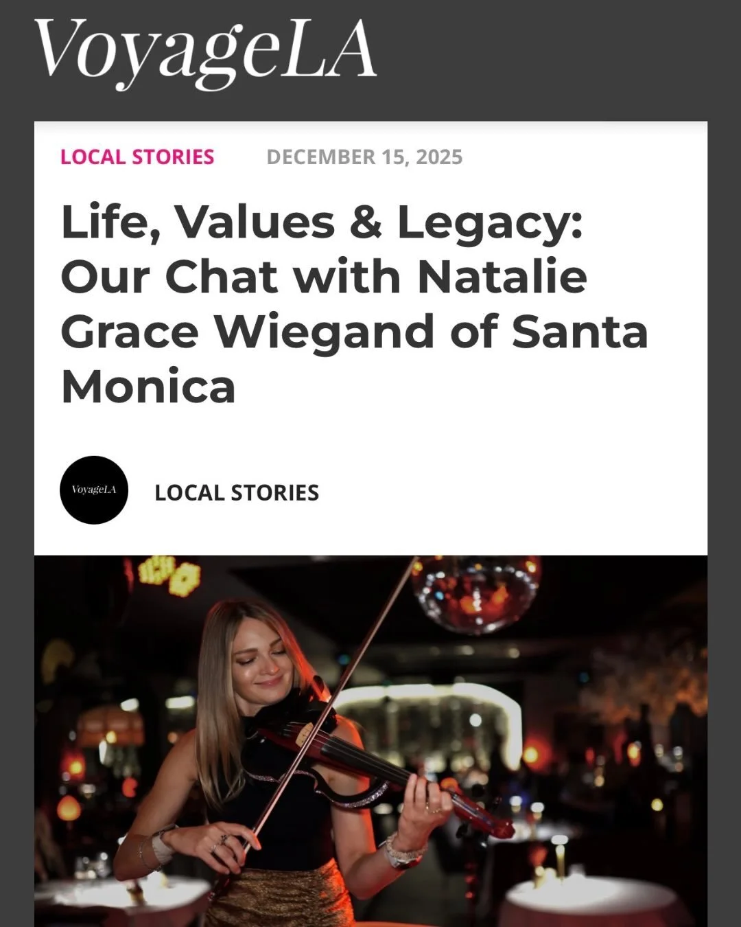 Thank you @voyageLAMag for another feature! Loved the deeper questions 💡 

Shout out to @magikviolin who i forgot to mention in the last one but definitely deserves HUGE shoutouts in all my violin reflections 🎻 

Link in bio! 🔗