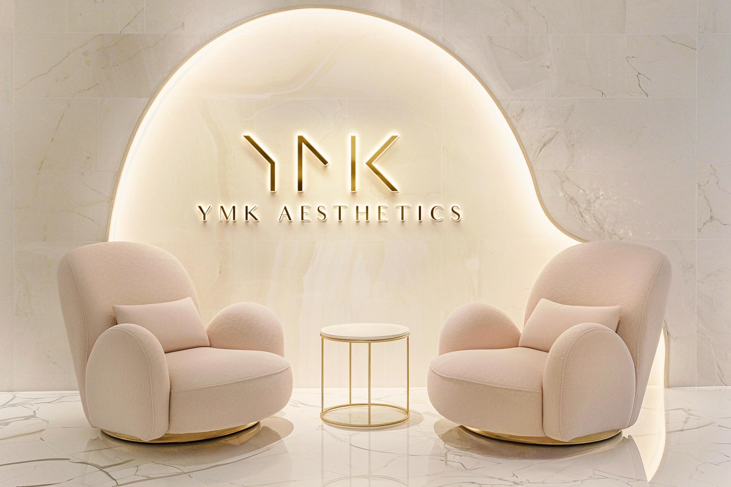YMK logo emblem on wall
