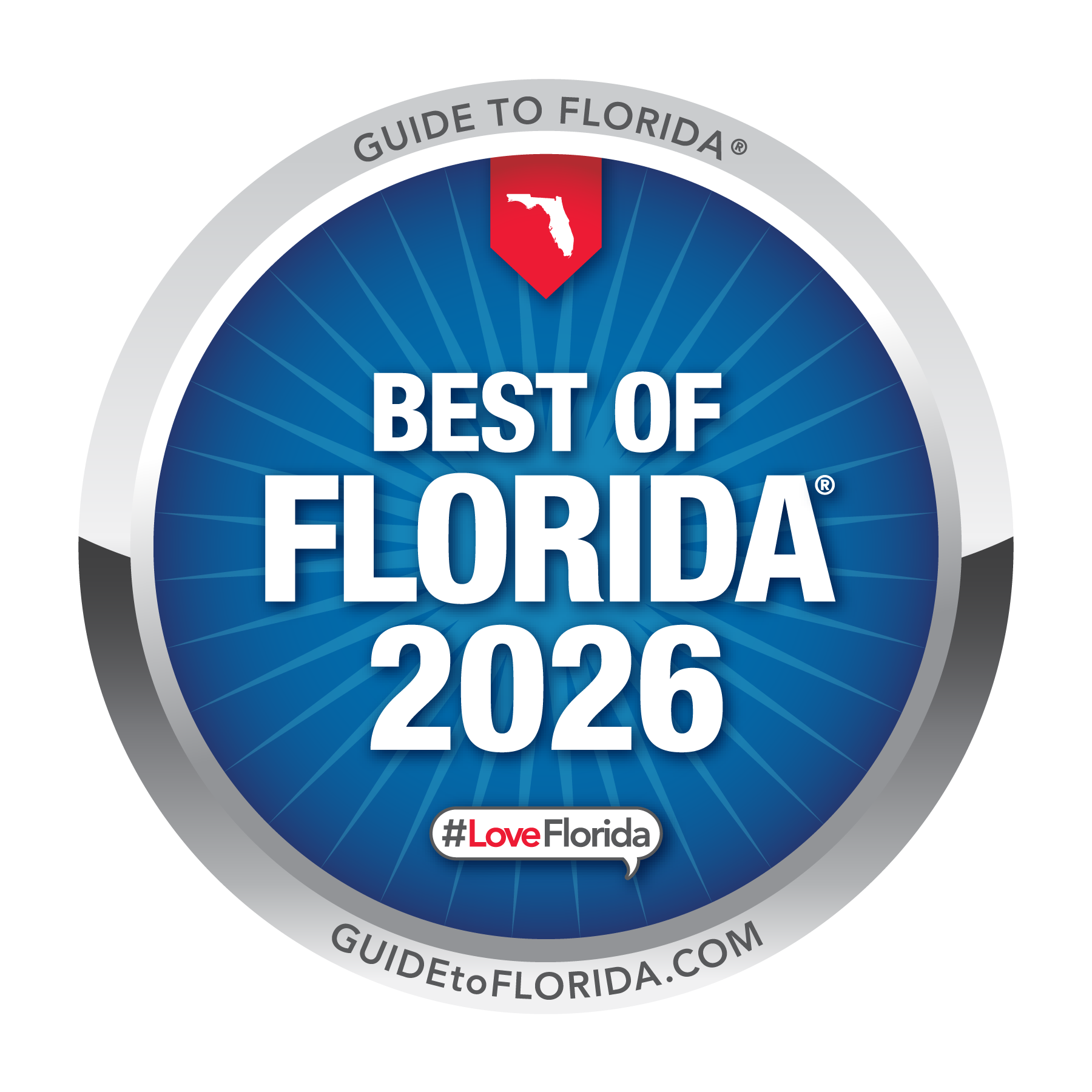 Badge with text 'Best of Florida 2026', the Florida map symbol, and the hashtag '#LoveFlorida'.