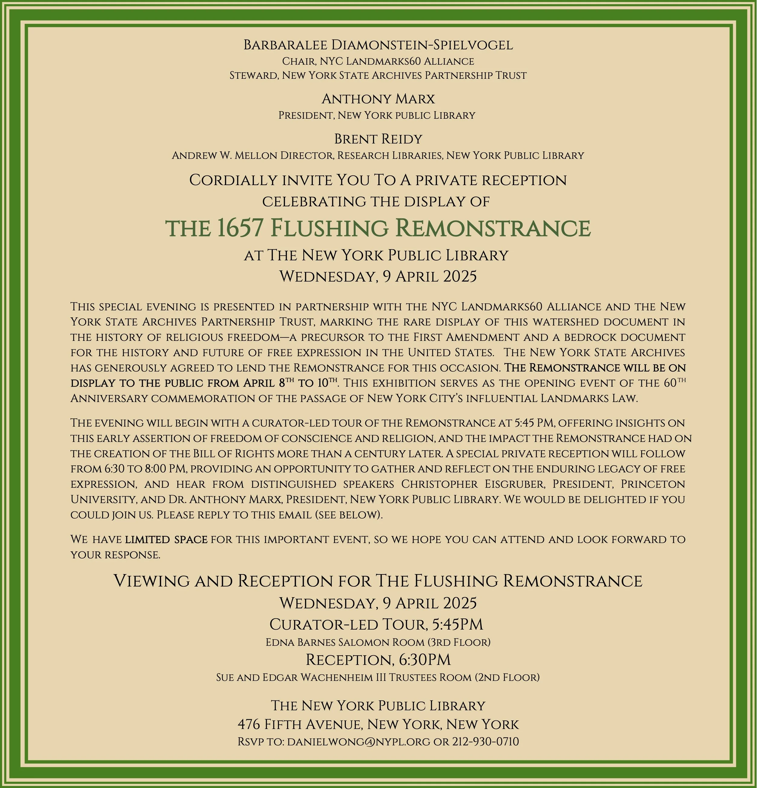 Remonstrance Example The 1657 Flushing Remonstrance at The New York Public Library ...