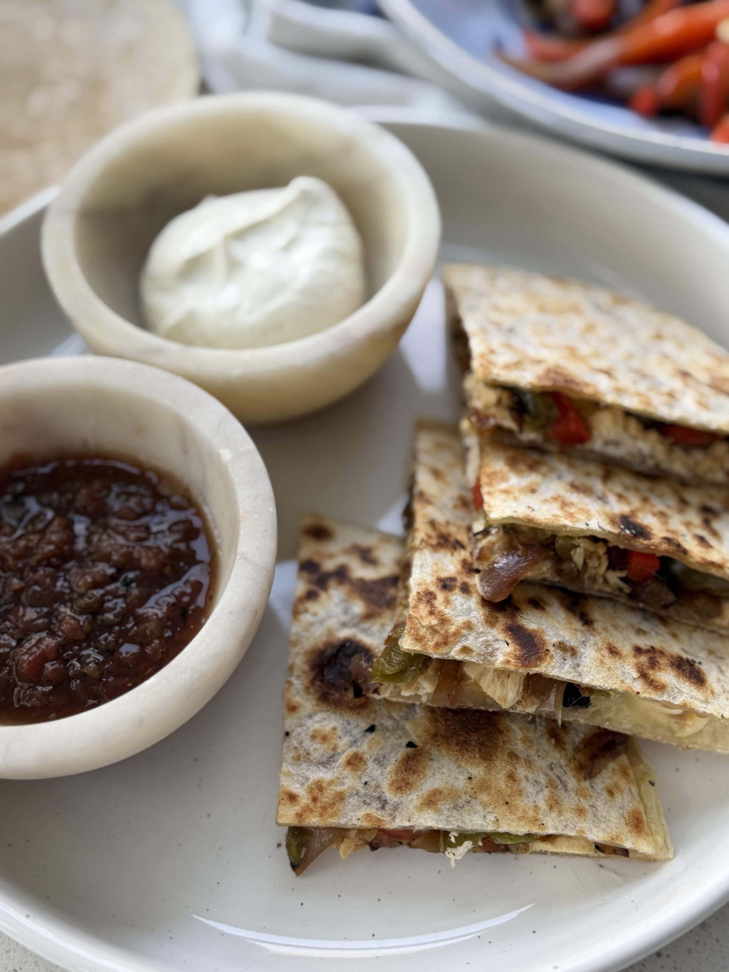 Charred Pepper &amp; Caramelized Onion Chicken Quesadillas