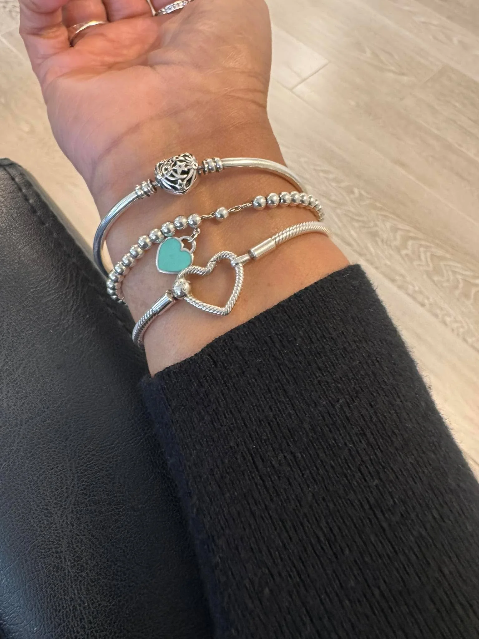 Today I caught myself staring at my wrist and smiling. 
I have bracelets on my wrist that came into my life one by one at different times, from different people who love me in their own way. 

Each one has a heart on it.

When I look down, I&rsquo;m 