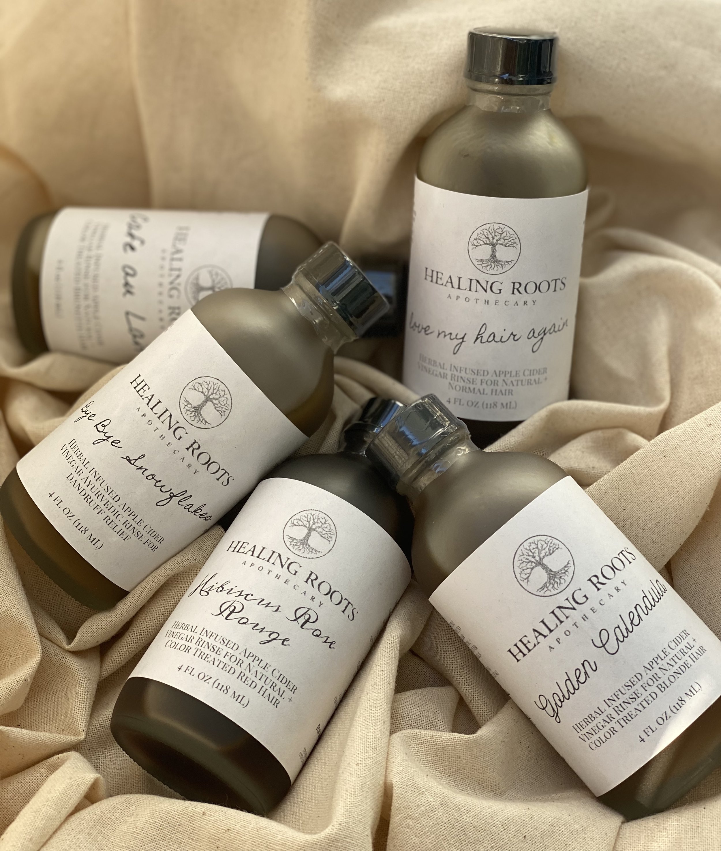 We offer herbal infused apple cider vinegar hair rinses for natural and color treated blondes, brunettes & red heads. And an herbal infused apple cider vinegar Ayurvedic rinse for dandruff relief.