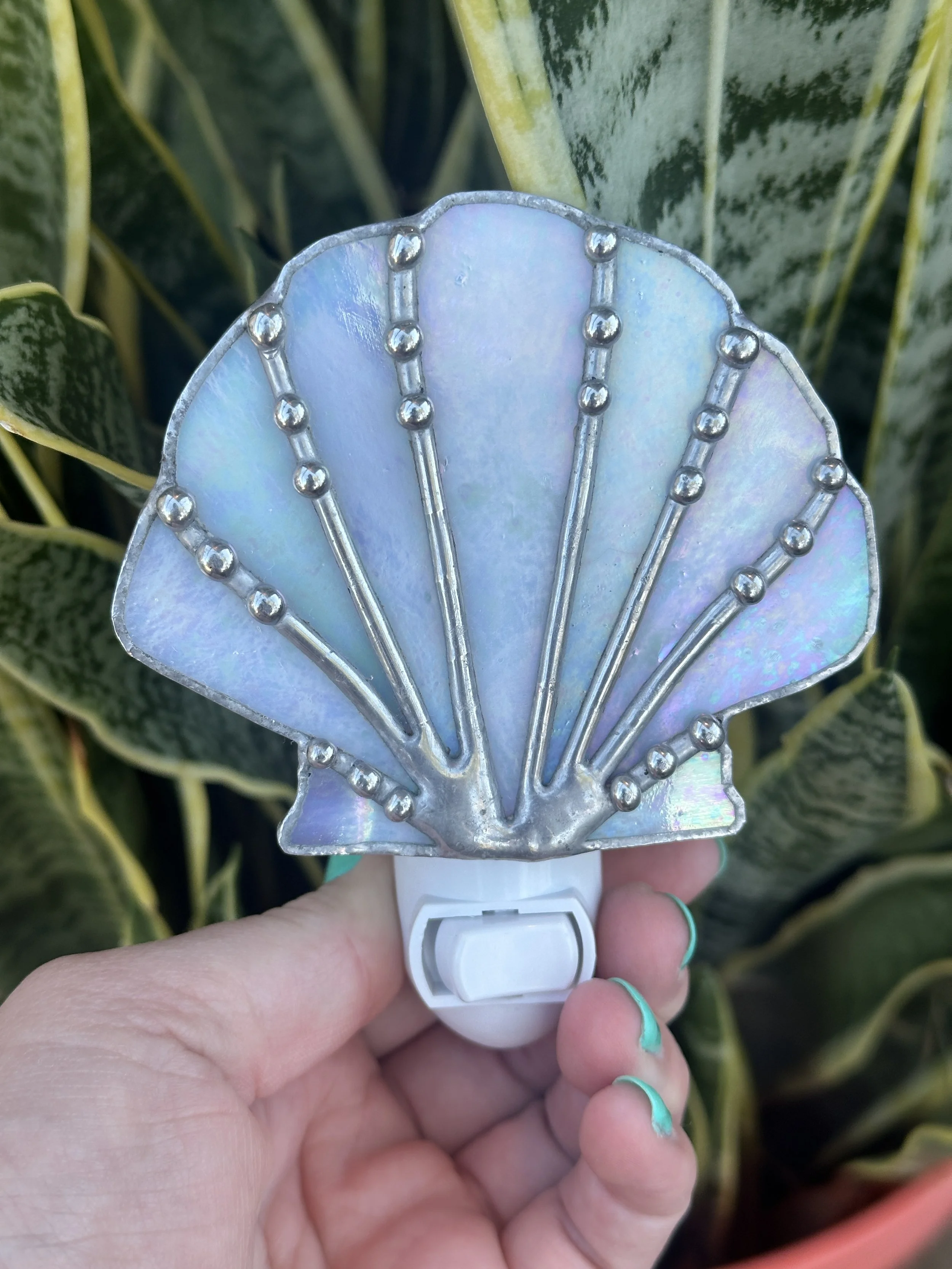 Stained Glass Iridescent Seashell Night Light