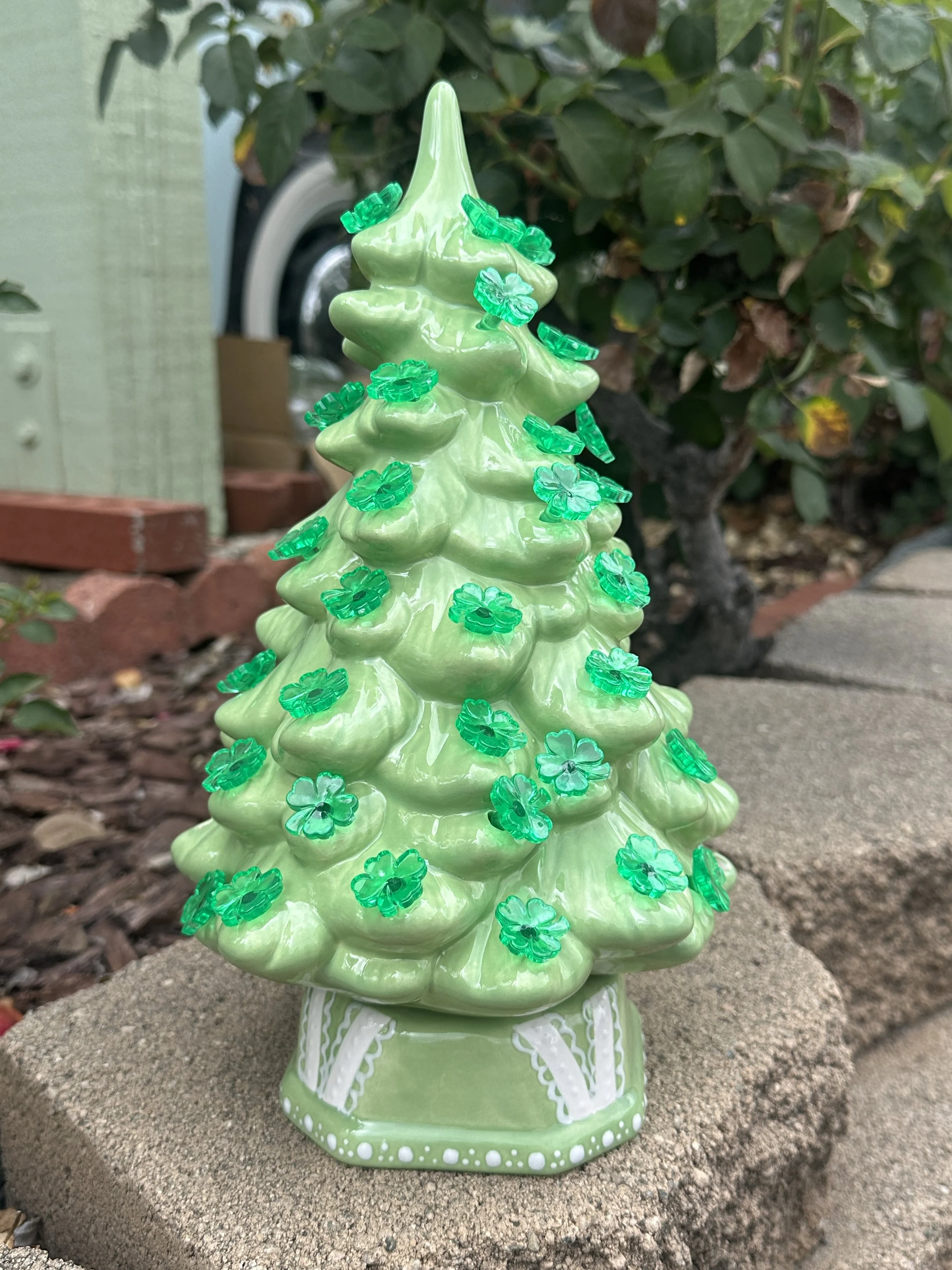 Hand Painted Ceramic St. Patrick’s Day 11.5” with Four Leaf Clover Lights