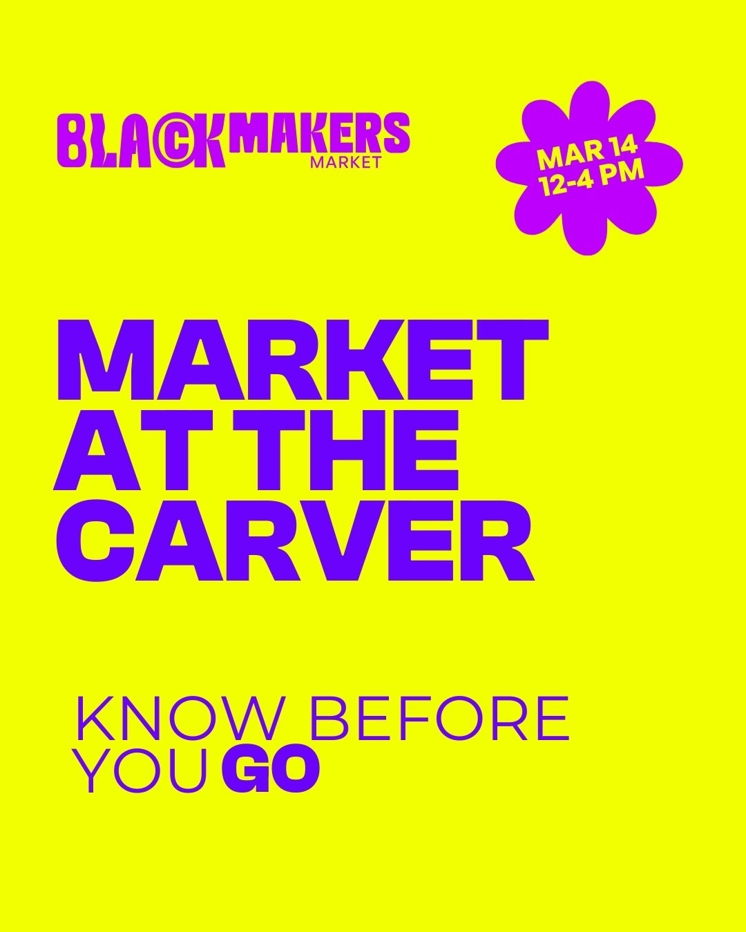 🚨 Know Before You Go: Black Makers Market at the Carver 🚨

This Saturday we&rsquo;re bringing 40 Black-owned brands to our Market at Carver &mdash; and admission is FREE.
We keep it that way on purpose. Because we want you spending your coins with 