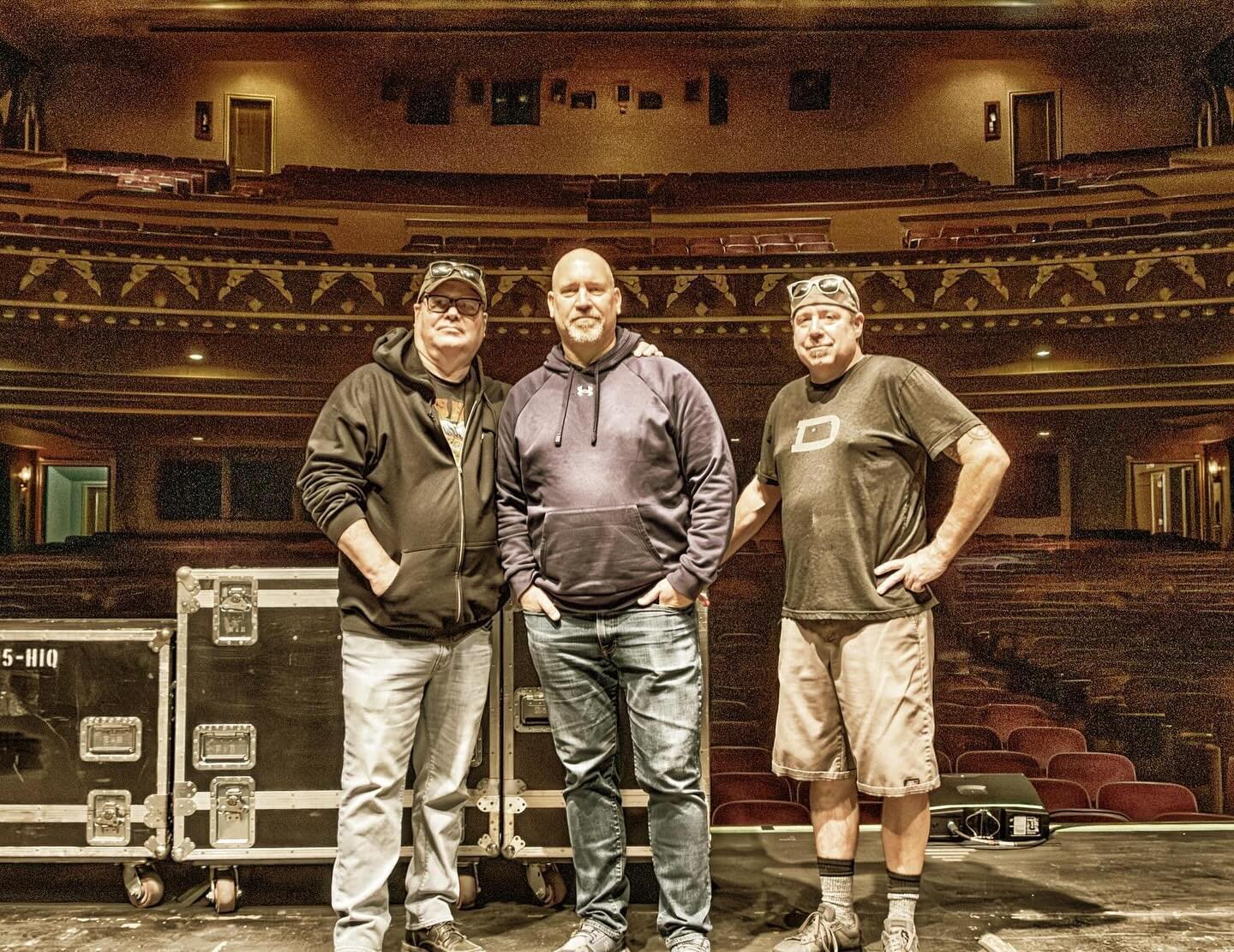 The calm before the storm!
With my Sinner bassist Sean Herrington &amp; Paramount drummer Kevin Rome at Historic Stiefel Theatre in Salina, KS!