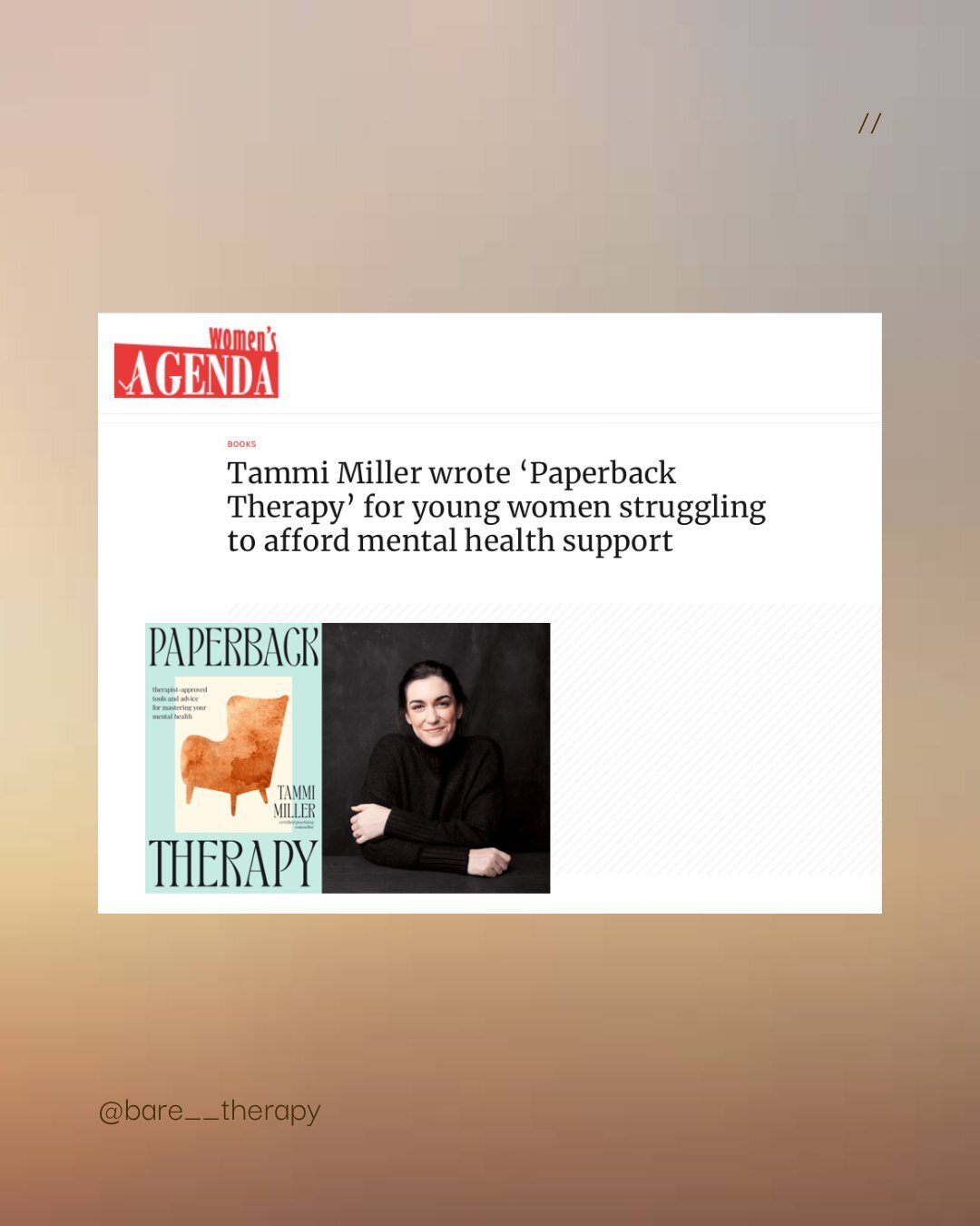 Young people have had to choose between paying rent or working on their mental health. ⚖️ 

That's what I discovered when researching for Paperback Therapy, when I would speak to case studies who had to cancel therapy appointments because the cost of