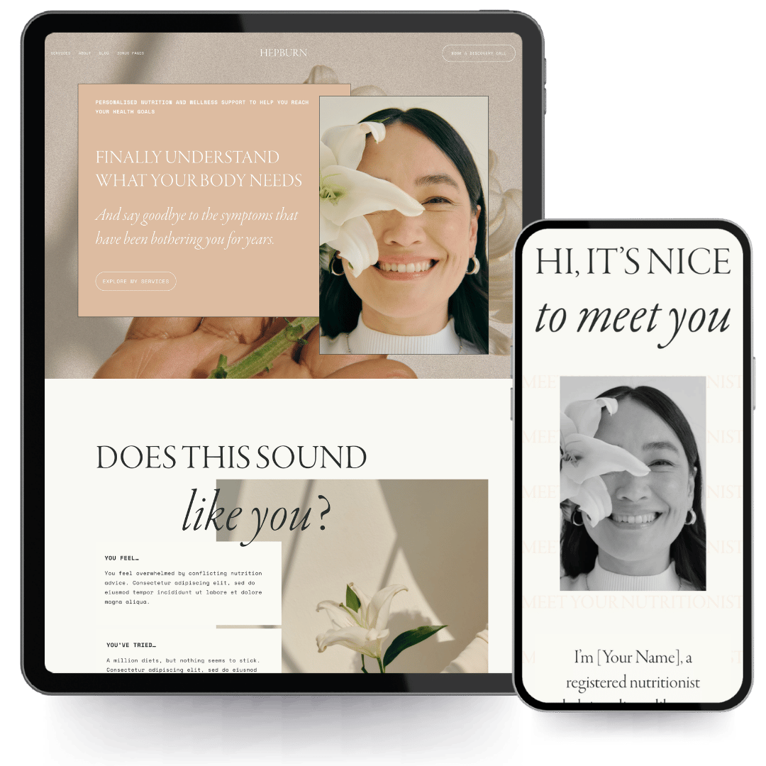 Hepburn website template ipad and phone mock-up