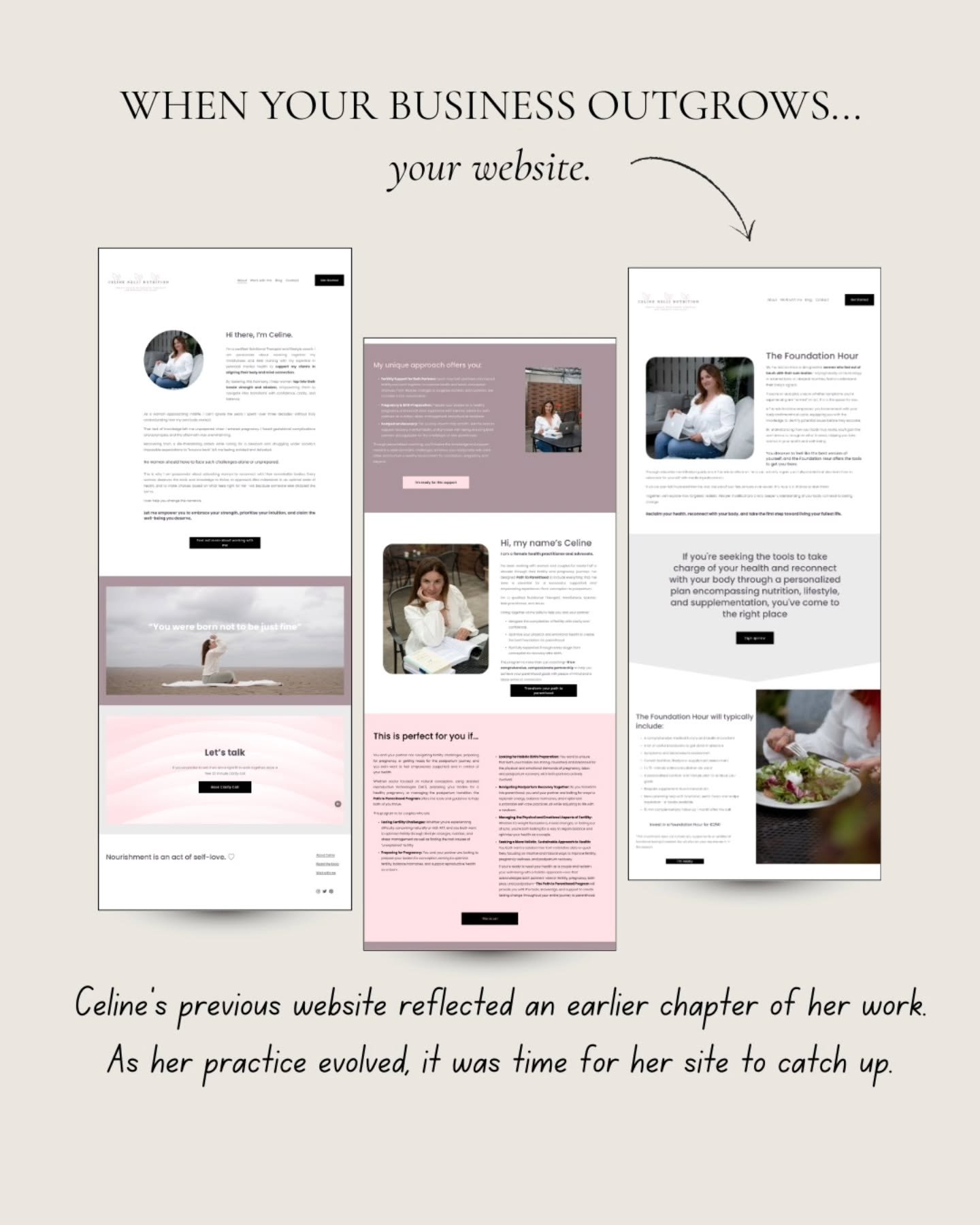 Celine&rsquo;s website didn&rsquo;t feel wrong. But it didn&rsquo;t feel aligned with where her business was going. 

It didn&rsquo;t feel like her anymore. And that matters.

Her work is thoughtful, intuitive, and deeply personal. Yet her online pre