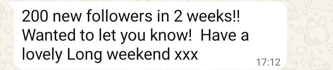 Screenshot WhatsApp message feedback for instagram growth course