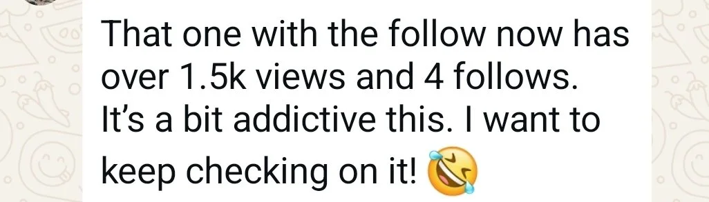 Screenshot WhatsApp message feedback for instagram growth course