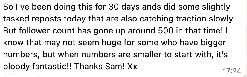 Screenshot of feedback about Found & Followed course