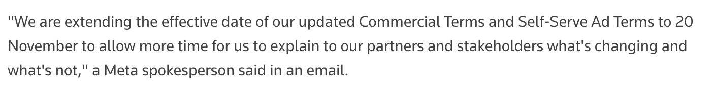 Meta's AI update is delayed until 20th November 2026