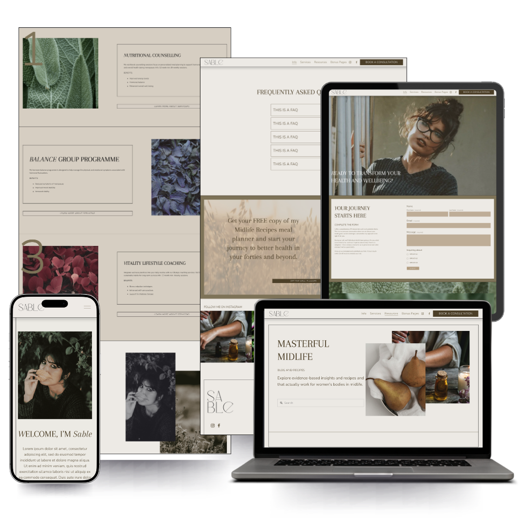 Sable website template mock-ups on various devices