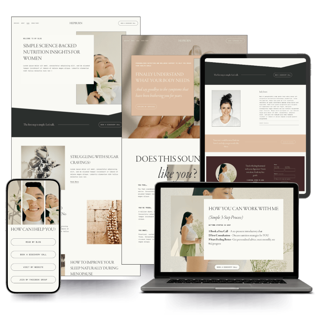 Hepburn website template mock-ups on various devices