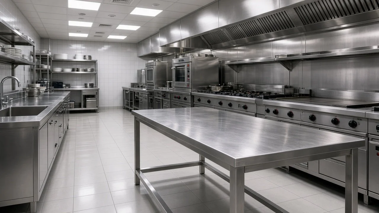 Spotless stainless steel commercial restaurant kitchen after a NexClean deep clean in Colorado Springs