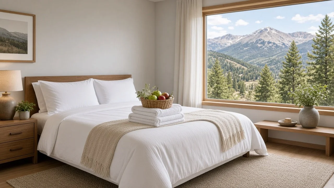 Guest-ready Airbnb bedroom cleaned by NexClean in Colorado Springs