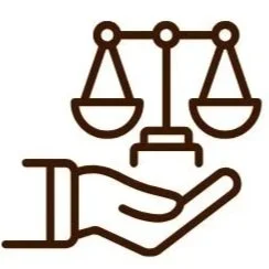 Icon of a hand holding scales of justice.